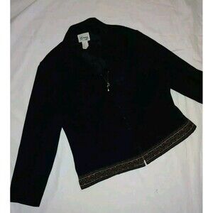 Vintage 90s DJ Summers Zip Jacket Size 16 Microfiber Black Lightweight Rose Trim